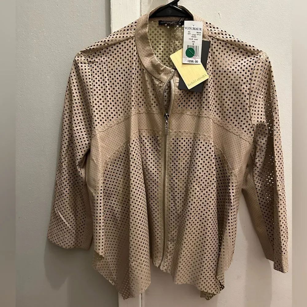 🆕 Unique khaki Faux Leather Asymmetrical
Jacket by Alberto Makali size medium
